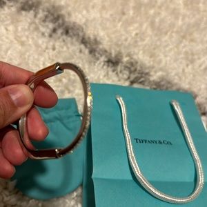 Authentic Tiffany Lock Bangle in White Gold with Half Pave Diamond 2.27 carat
